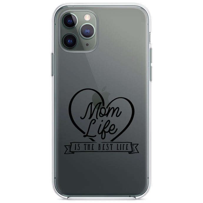 DistinctInk® Clear Shockproof Hybrid Case for Apple iPhone / Samsung Galaxy / Google Pixel - Mom Life is the Best Life