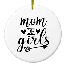 DistinctInk® Hanging Ceramic Christmas Tree Ornament with Gold String - Great Gift / Present - 2 3/4 inch Diameter - Mom of Girls