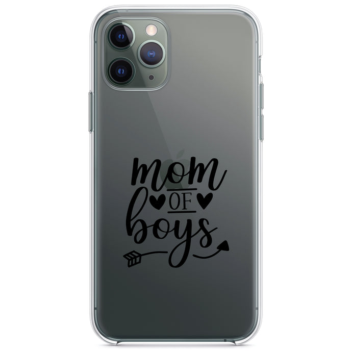 DistinctInk® Clear Shockproof Hybrid Case for Apple iPhone / Samsung Galaxy / Google Pixel - Mom of Boys