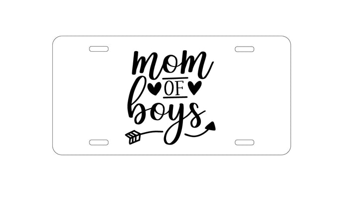 DistinctInk Custom Aluminum Decorative Vanity Front License Plate - Mom of Boys