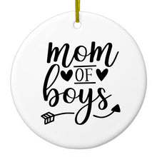 DistinctInk® Hanging Ceramic Christmas Tree Ornament with Gold String - Great Gift / Present - 2 3/4 inch Diameter - Mom of Boys