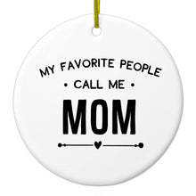 DistinctInk® Hanging Ceramic Christmas Tree Ornament with Gold String - Great Gift / Present - 2 3/4 inch Diameter - My Favorite People Call Me Mom