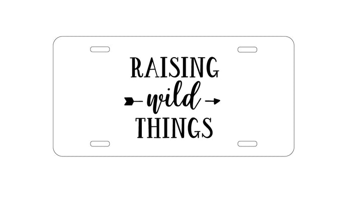 DistinctInk Custom Aluminum Decorative Vanity Front License Plate - Raising Wild Things - Mom