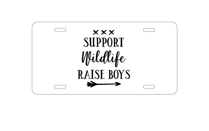 DistinctInk Custom Aluminum Decorative Vanity Front License Plate - Support Wildlife - Raise Boys
