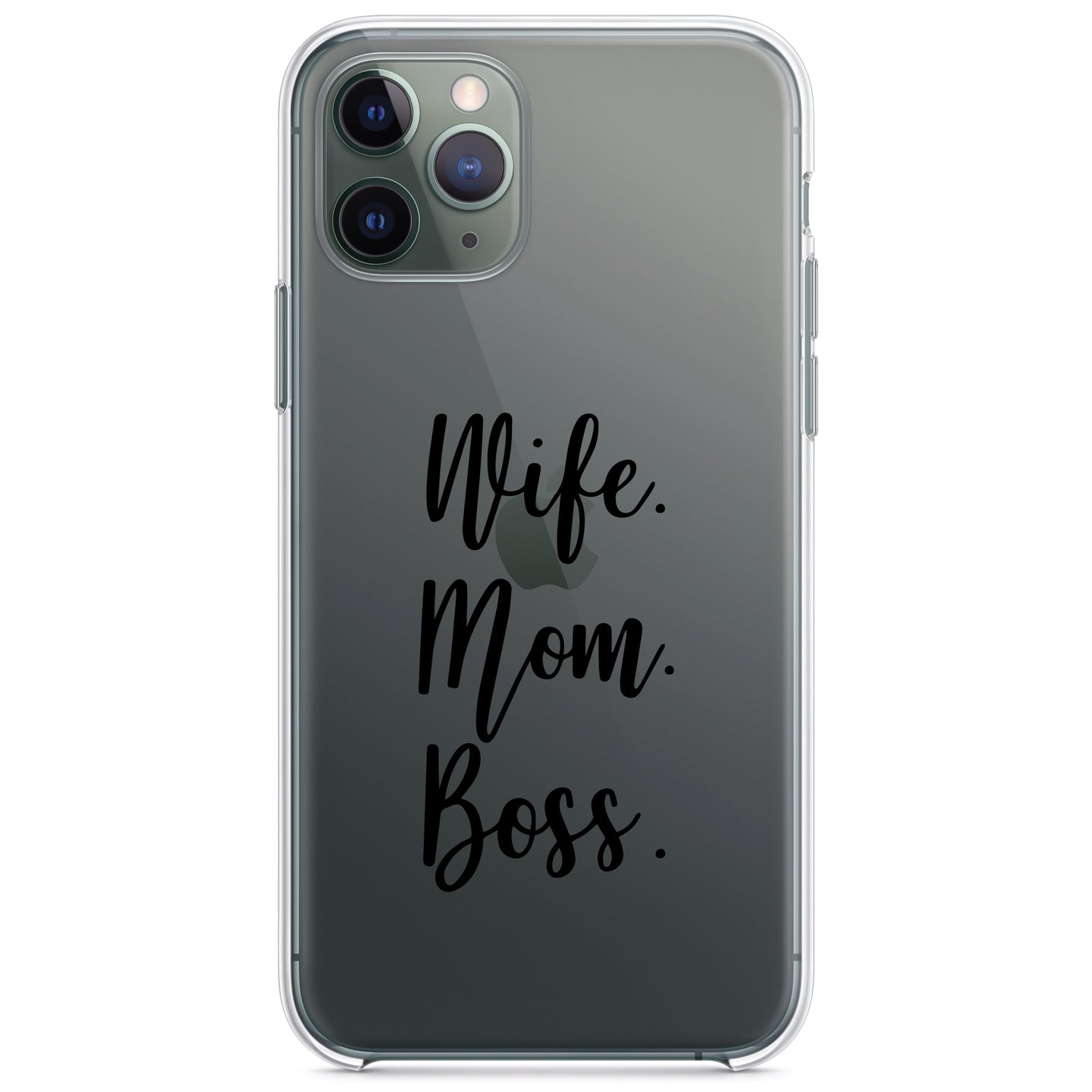 DistinctInk® Clear Shockproof Hybrid Case for Apple iPhone / Samsung Galaxy / Google Pixel - Wife. Mom. Boss.