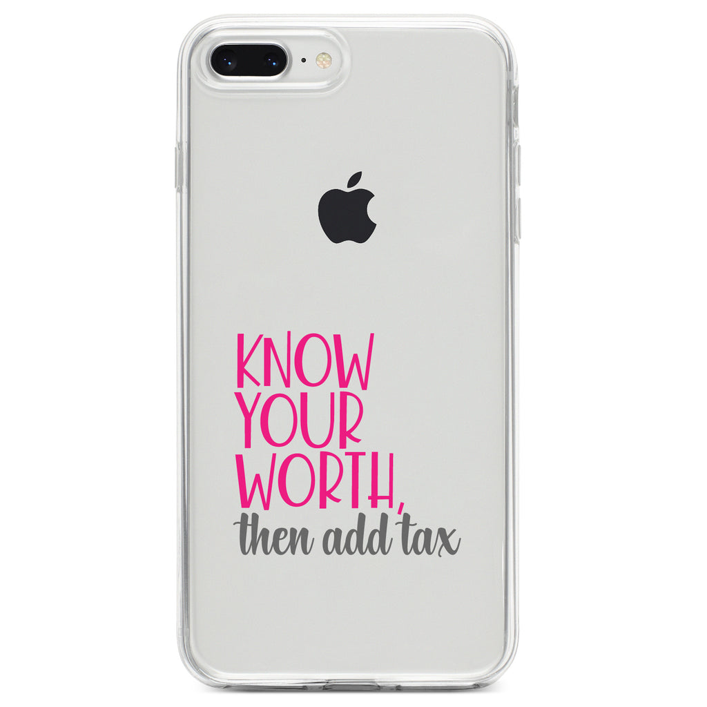 Know Your Worth, Then Add Tax Clear Shockproof iPhone Case, view 6