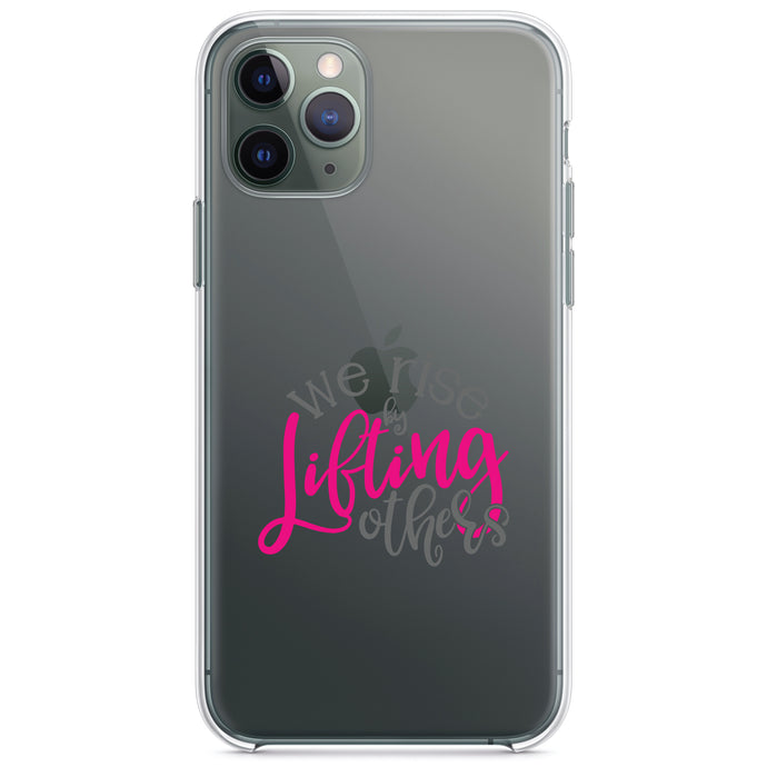 DistinctInk® Clear Shockproof Hybrid Case for Apple iPhone / Samsung Galaxy / Google Pixel - We Rise by Lifting Others