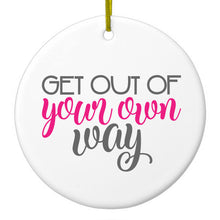 DistinctInk® Hanging Ceramic Christmas Tree Ornament with Gold String - Great Gift / Present - 2 3/4 inch Diameter - Get Out of Your Own Way
