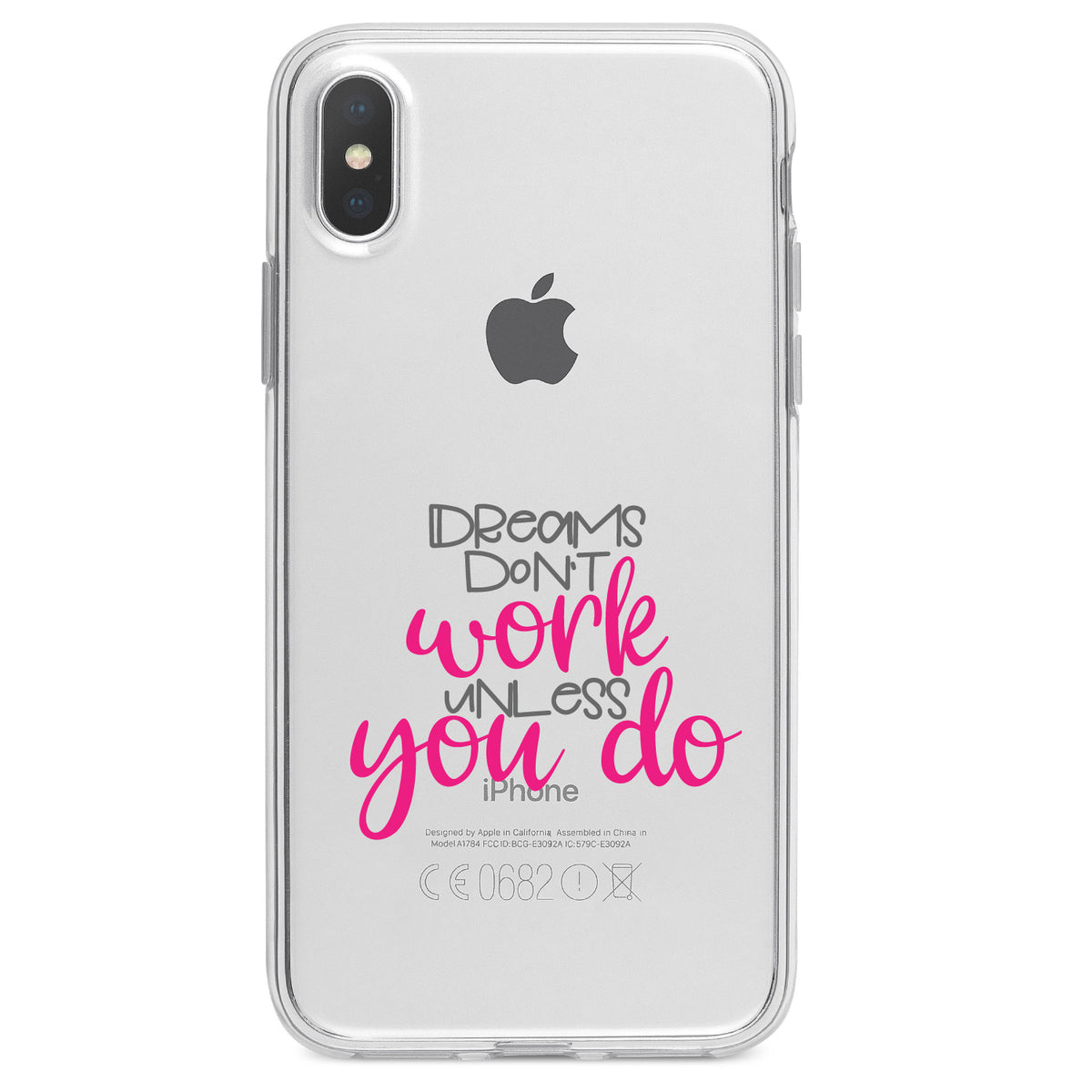 Dreams Don't Work Unless You Do Clear Shockproof iPhone Case, view 2
