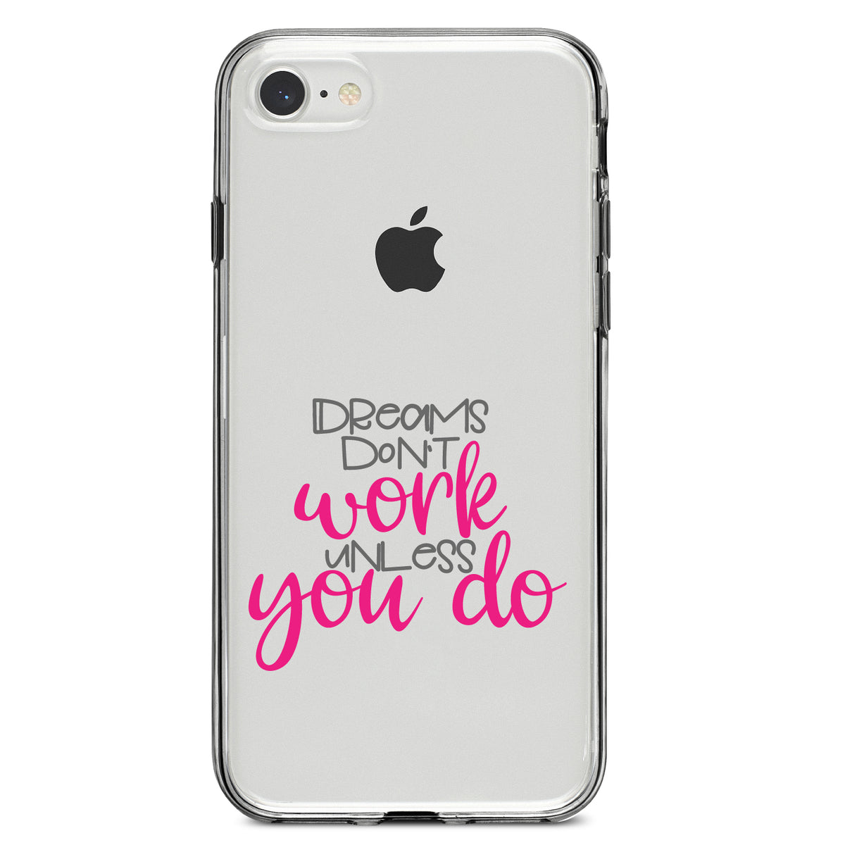Dreams Don't Work Unless You Do Clear Shockproof iPhone Case, view 5
