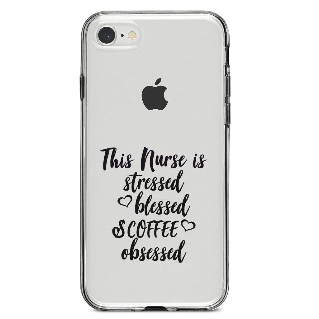 This Nurse Is Stressed Blessed & Coffee Obsessed Clear Shockproof iPhone Case, view 5