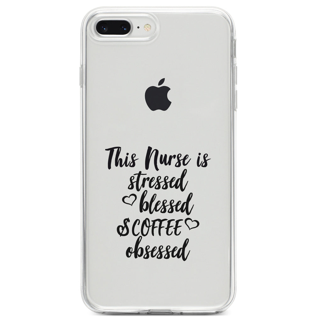 This Nurse Is Stressed Blessed & Coffee Obsessed Clear Shockproof iPhone Case, view 6