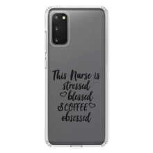 DistinctInk® Clear Shockproof Hybrid Case for Apple iPhone / Samsung Galaxy / Google Pixel - This Nurse Is Stressed Blessed & Coffee Obsessed