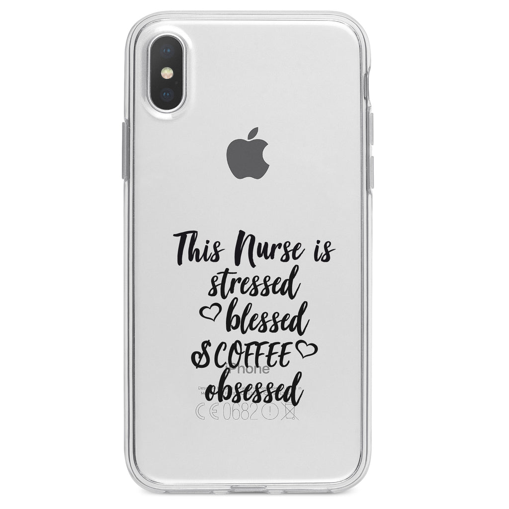 This Nurse Is Stressed Blessed & Coffee Obsessed Clear Shockproof iPhone Case, view 4