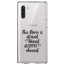 DistinctInk® Clear Shockproof Hybrid Case for Apple iPhone / Samsung Galaxy / Google Pixel - This Nurse Is Stressed Blessed & Coffee Obsessed