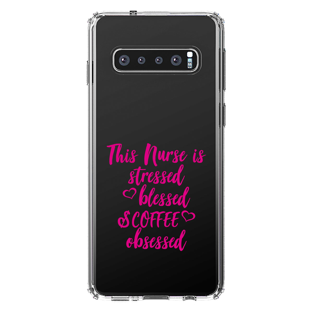 Nurse Is Stressed Blessed & Coffee Obsessed, Pink Clear Shockproof iPhone Case, view 17
