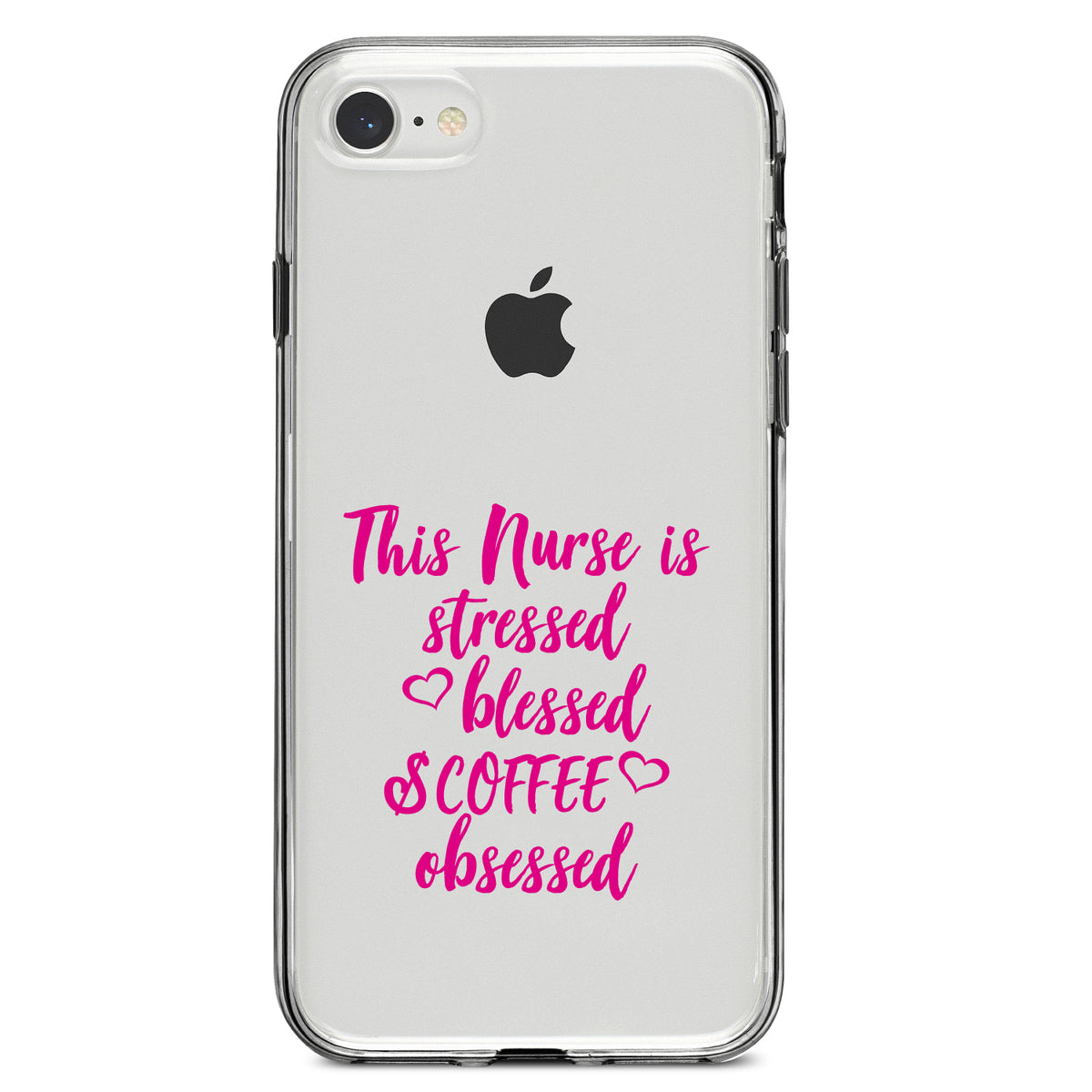 Nurse Is Stressed Blessed & Coffee Obsessed, Pink Clear Shockproof iPhone Case, view 5