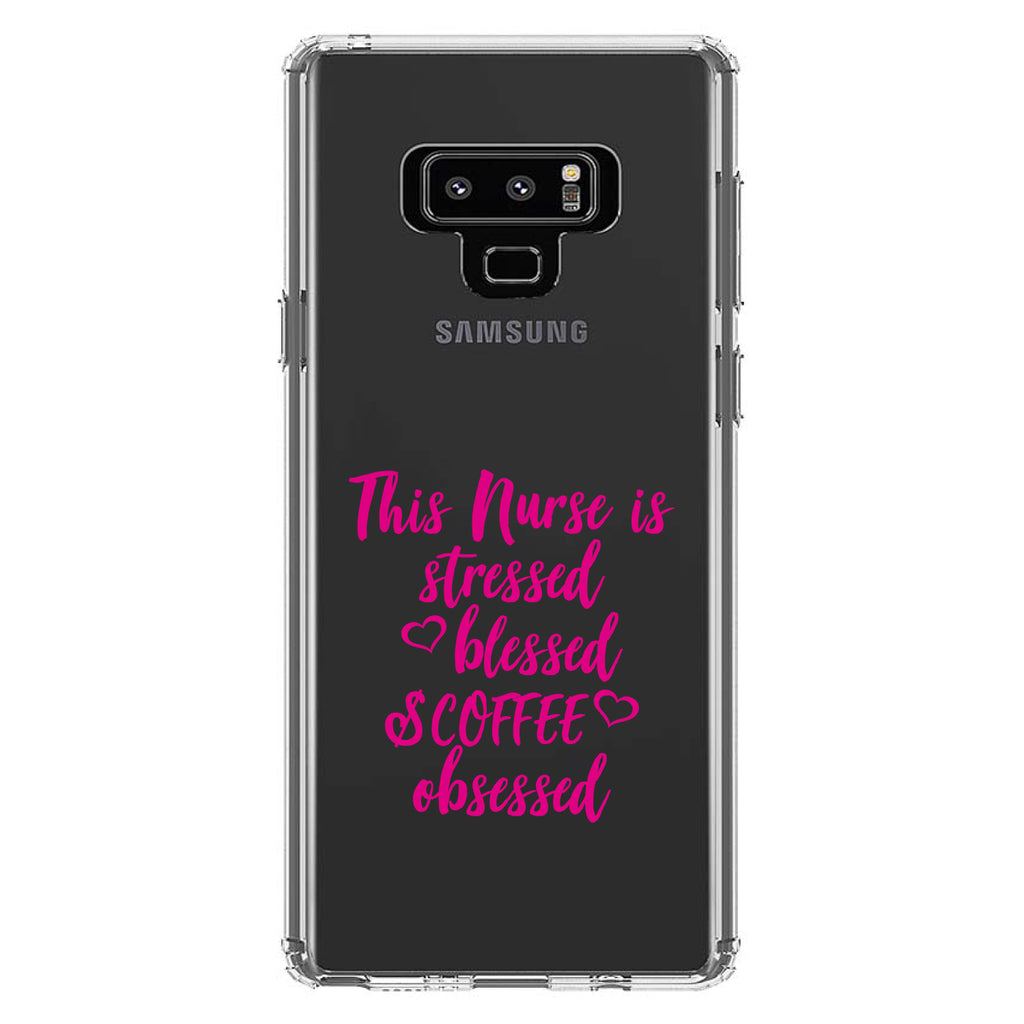 Nurse Is Stressed Blessed & Coffee Obsessed, Pink Clear Shockproof iPhone Case, view 11