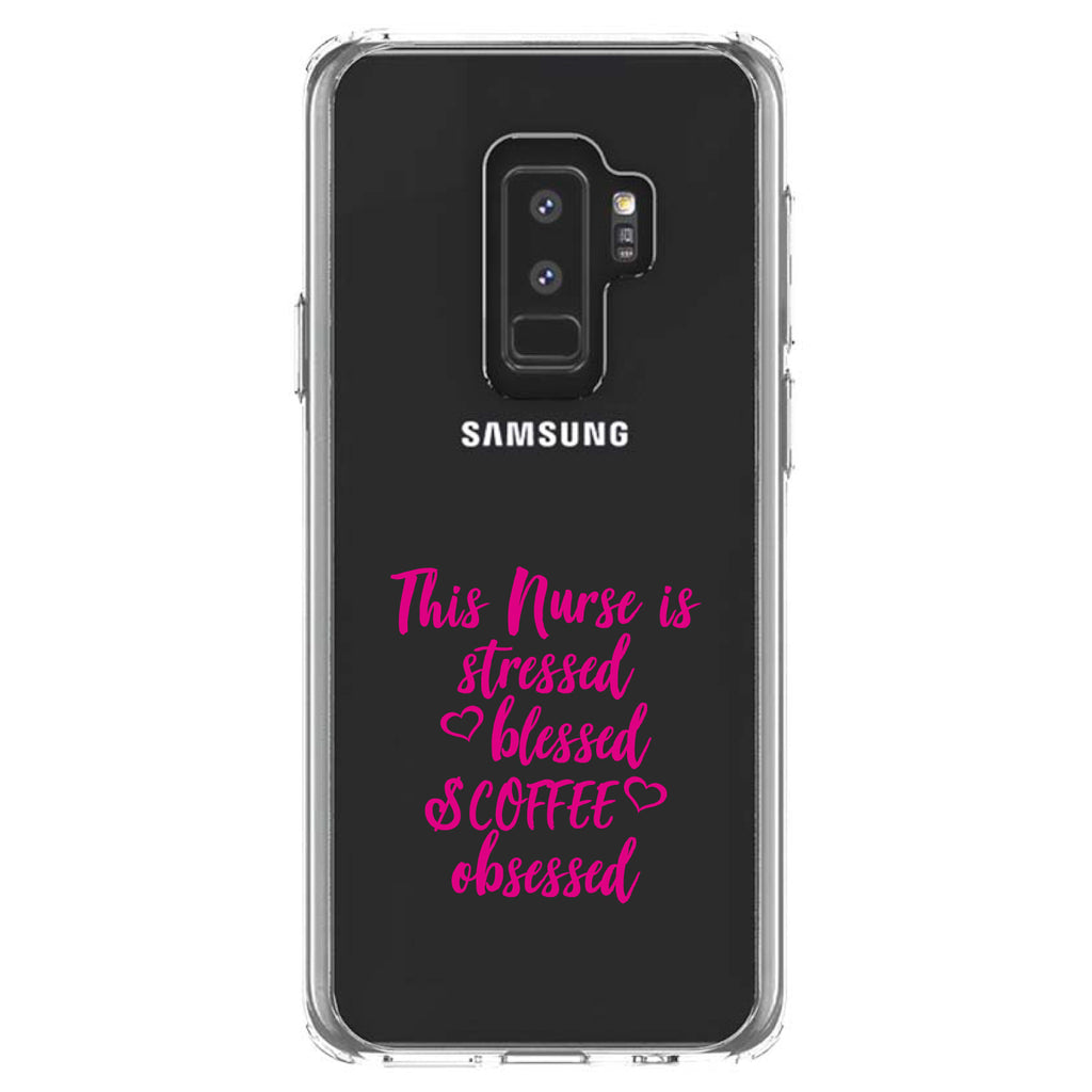 Nurse Is Stressed Blessed & Coffee Obsessed, Pink Clear Shockproof iPhone Case, view 20