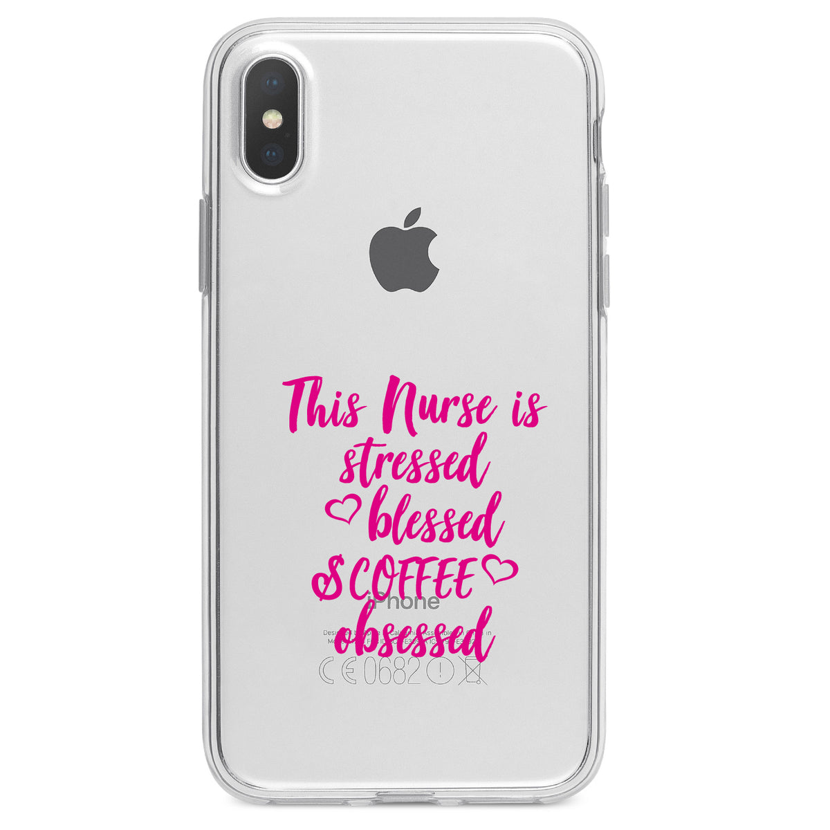 Nurse Is Stressed Blessed & Coffee Obsessed, Pink Clear Shockproof iPhone Case, view 3