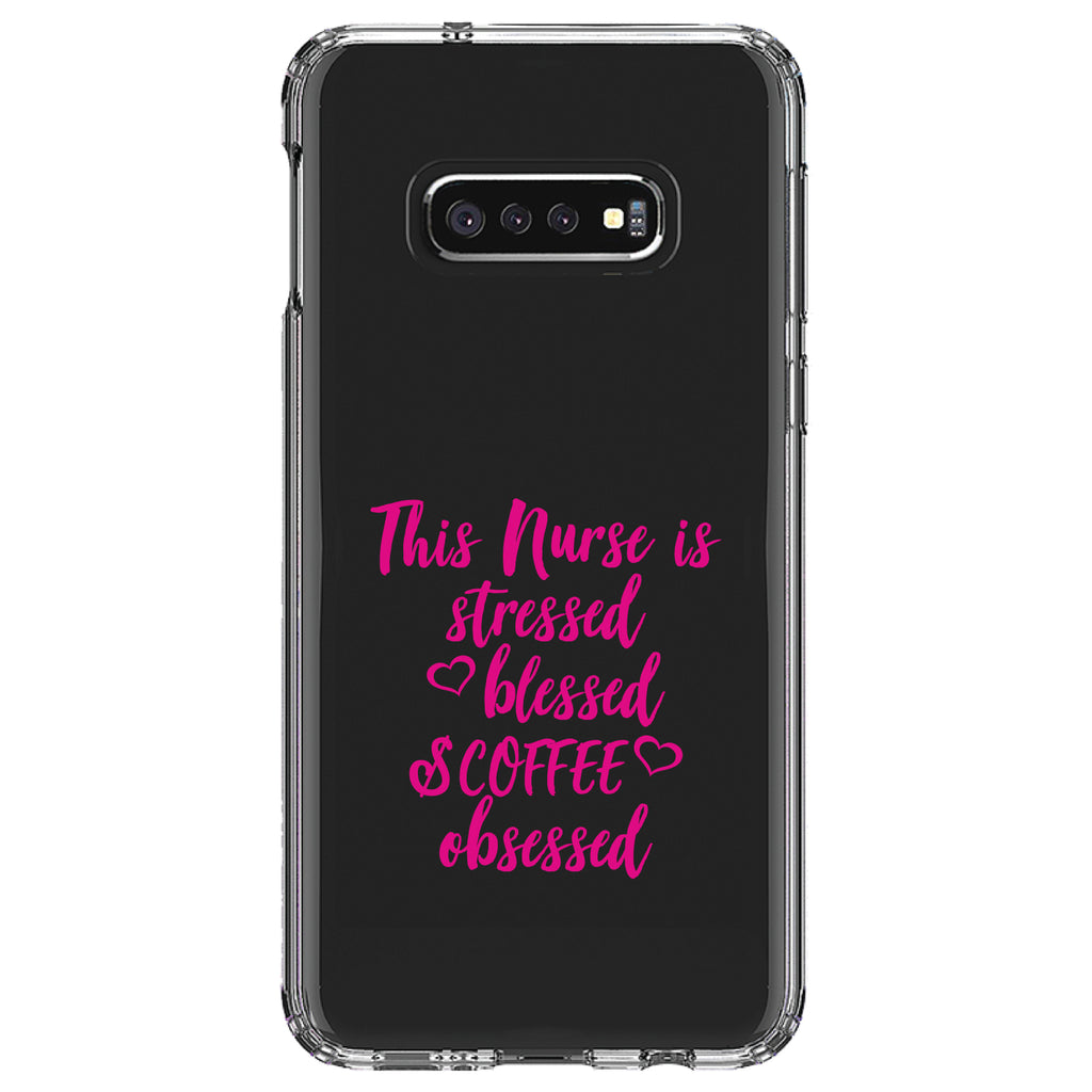 Nurse Is Stressed Blessed & Coffee Obsessed, Pink Clear Shockproof iPhone Case, view 18