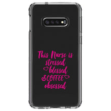 DistinctInk® Clear Shockproof Hybrid Case for Apple iPhone / Samsung Galaxy / Google Pixel - Nurse Is Stressed Blessed & Coffee Obsessed - Pink