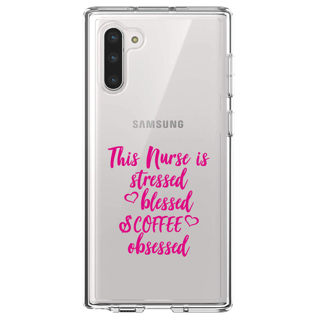 Nurse Is Stressed Blessed & Coffee Obsessed, Pink Clear Shockproof iPhone Case, view 9