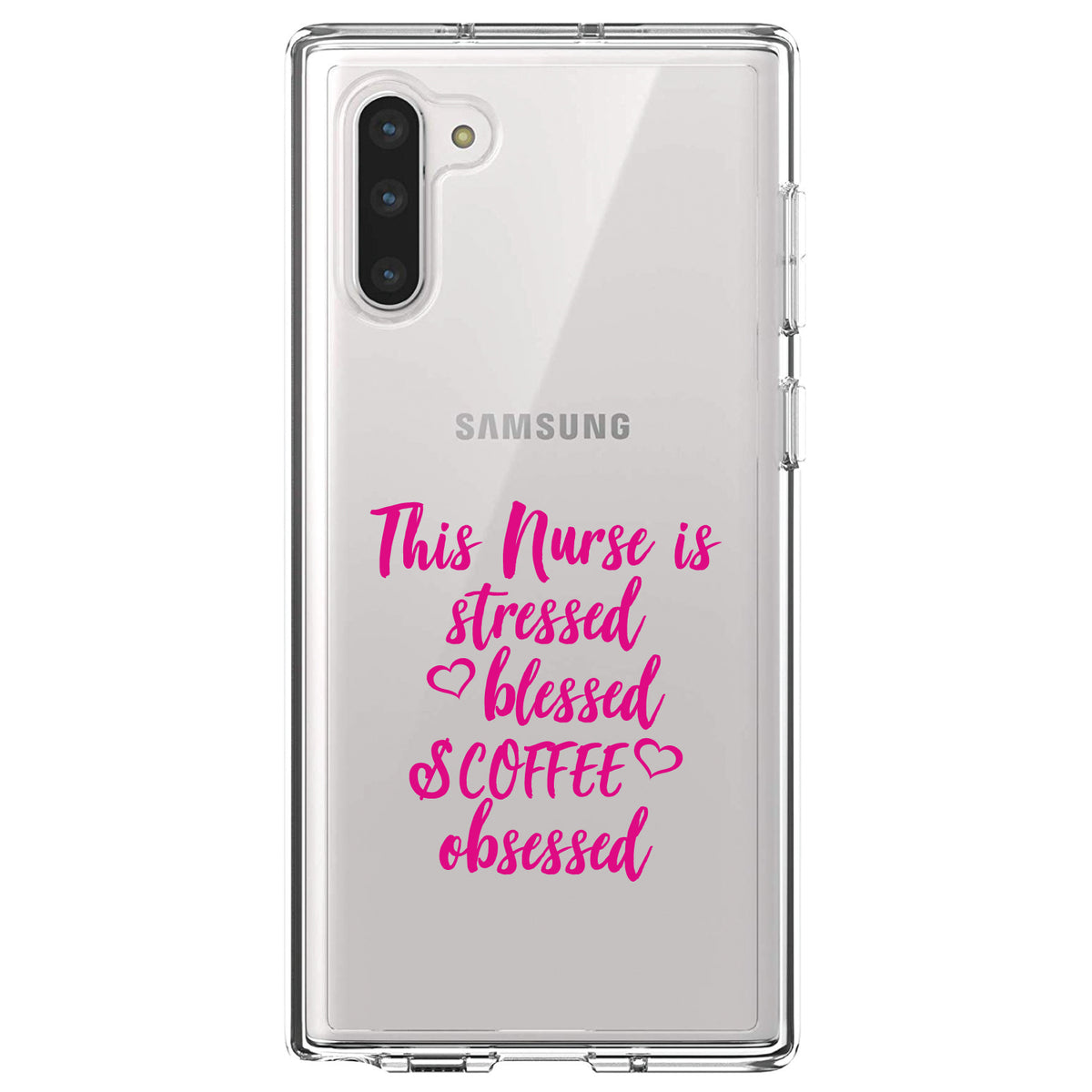 Nurse Is Stressed Blessed & Coffee Obsessed, Pink Clear Shockproof iPhone Case, view 9