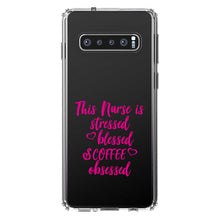 DistinctInk® Clear Shockproof Hybrid Case for Apple iPhone / Samsung Galaxy / Google Pixel - Nurse Is Stressed Blessed & Coffee Obsessed - Pink