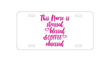 DistinctInk Custom Aluminum Decorative Vanity Front License Plate - Nurse Is Stressed Blessed & Coffee Obsessed - Pink