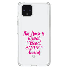 DistinctInk® Clear Shockproof Hybrid Case for Apple iPhone / Samsung Galaxy / Google Pixel - Nurse Is Stressed Blessed & Coffee Obsessed - Pink