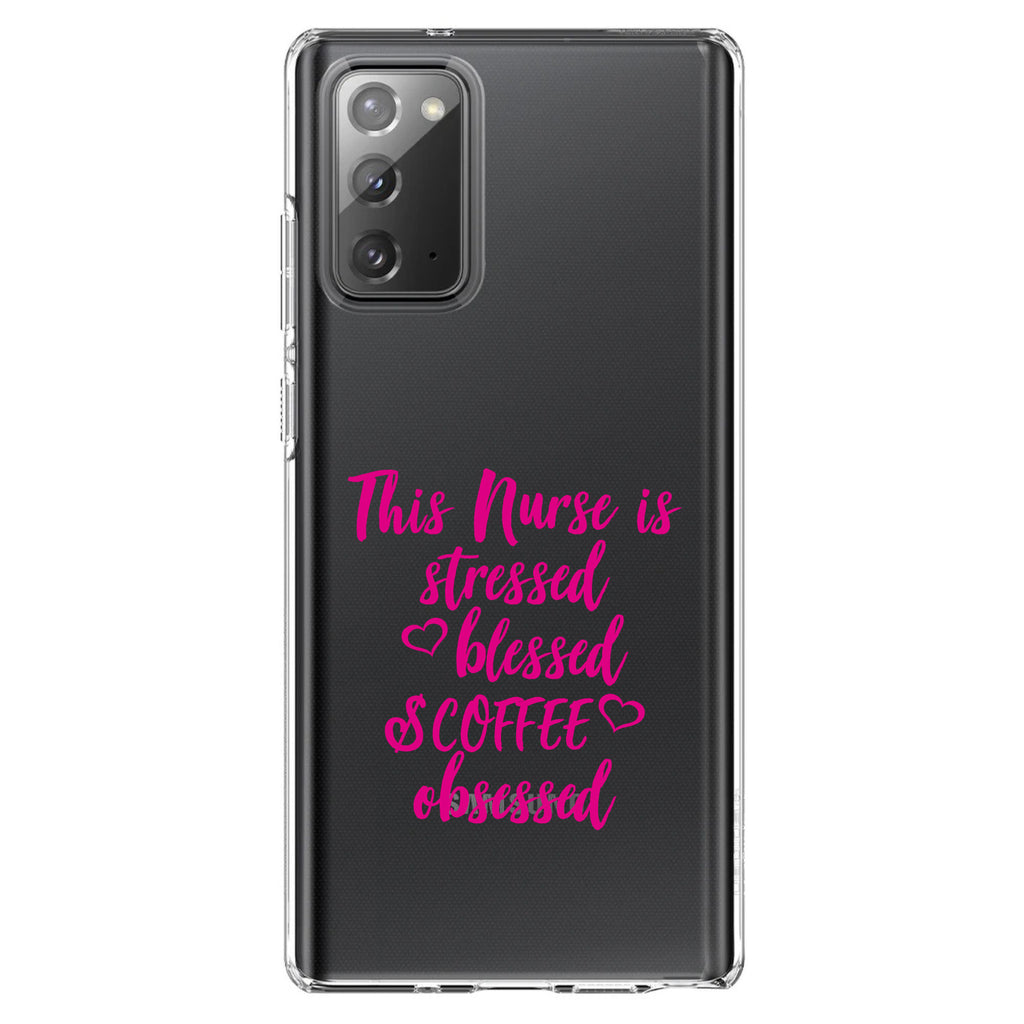 Nurse Is Stressed Blessed & Coffee Obsessed, Pink Clear Shockproof iPhone Case, view 7