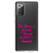 DistinctInk® Clear Shockproof Hybrid Case for Apple iPhone / Samsung Galaxy / Google Pixel - Nurse Is Stressed Blessed & Coffee Obsessed - Pink