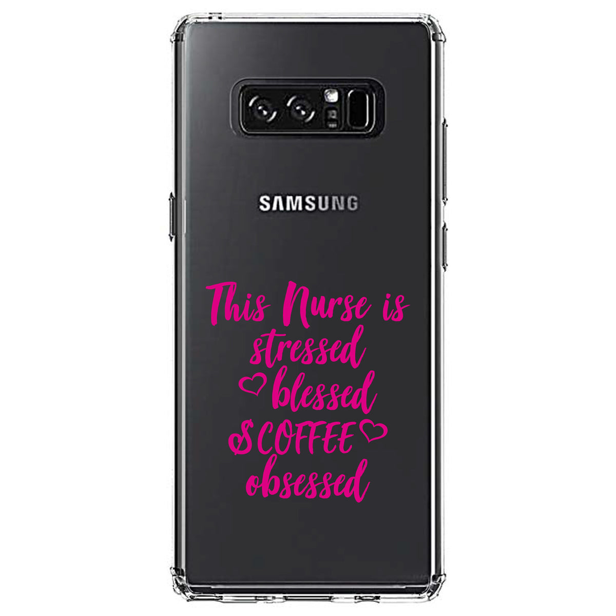 Nurse Is Stressed Blessed & Coffee Obsessed, Pink Clear Shockproof iPhone Case, view 12