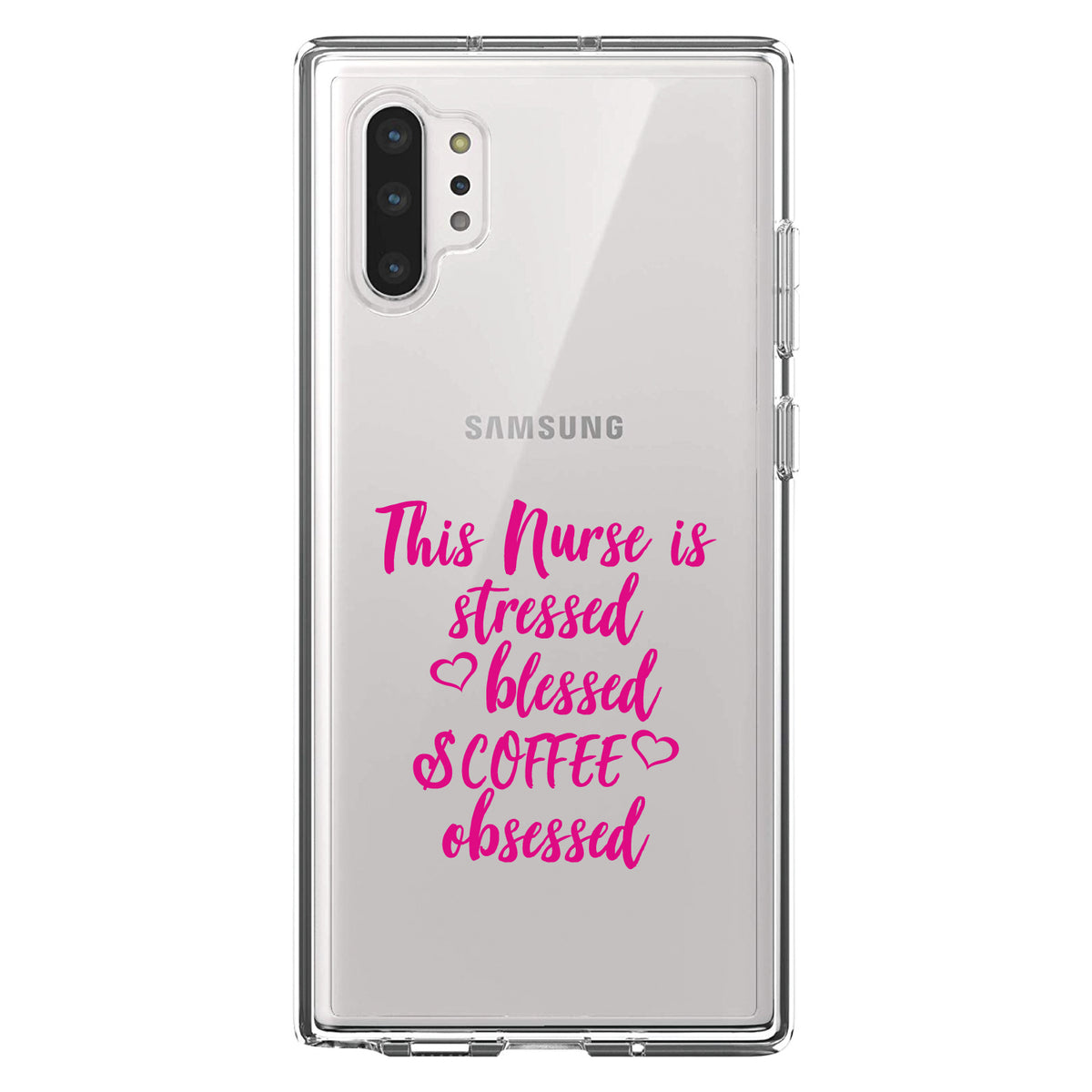 Nurse Is Stressed Blessed & Coffee Obsessed, Pink Clear Shockproof iPhone Case, view 10