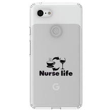 DistinctInk® Clear Shockproof Hybrid Case for Apple iPhone / Samsung Galaxy / Google Pixel - Nurse Life - Coffee, Wine, Repeat