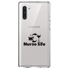 DistinctInk® Clear Shockproof Hybrid Case for Apple iPhone / Samsung Galaxy / Google Pixel - Nurse Life - Coffee, Wine, Repeat