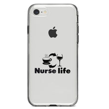 DistinctInk® Clear Shockproof Hybrid Case for Apple iPhone / Samsung Galaxy / Google Pixel - Nurse Life - Coffee, Wine, Repeat