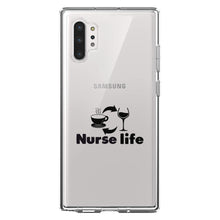 DistinctInk® Clear Shockproof Hybrid Case for Apple iPhone / Samsung Galaxy / Google Pixel - Nurse Life - Coffee, Wine, Repeat