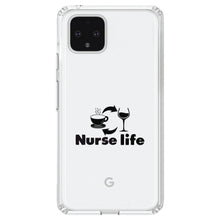 DistinctInk® Clear Shockproof Hybrid Case for Apple iPhone / Samsung Galaxy / Google Pixel - Nurse Life - Coffee, Wine, Repeat