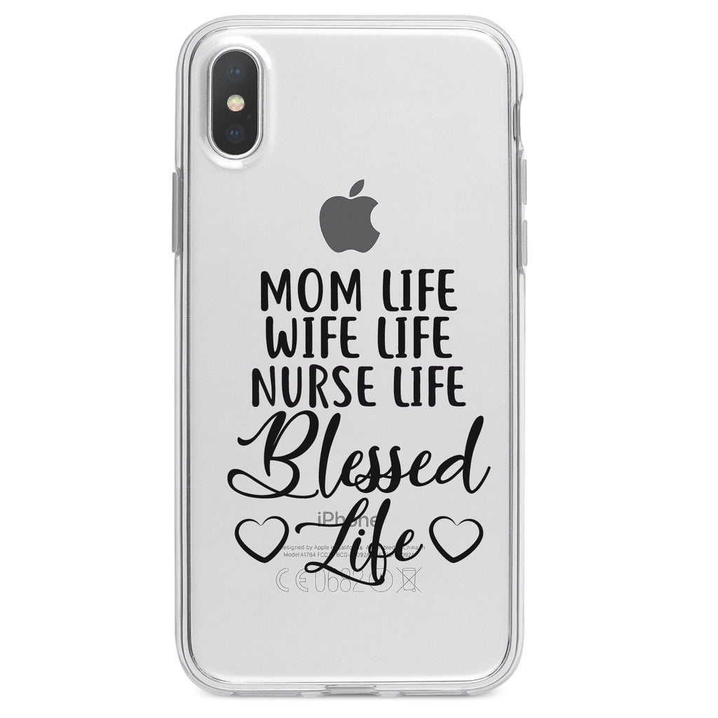 Mom Life Wife Life Nurse Life Blessed Clear Shockproof iPhone Case, view 2