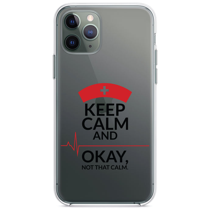 DistinctInk® Clear Shockproof Hybrid Case for Apple iPhone / Samsung Galaxy / Google Pixel - Keep Calm, Not That Calm - Nurse Flatline