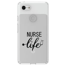 DistinctInk® Clear Shockproof Hybrid Case for Apple iPhone / Samsung Galaxy / Google Pixel - Nurse Life Stethoscope Black