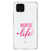 DistinctInk® Clear Shockproof Hybrid Case for Apple iPhone / Samsung Galaxy / Google Pixel - Nurse Life Stethoscope Pink