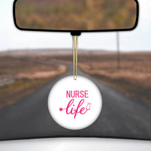 DistinctInk® Hanging Ceramic Christmas Tree Ornament with Gold String - Great Gift / Present - 2 3/4 inch Diameter - Nurse Life Stethoscope Pink
