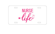 DistinctInk Custom Aluminum Decorative Vanity Front License Plate - Nurse Life Stethoscope Pink