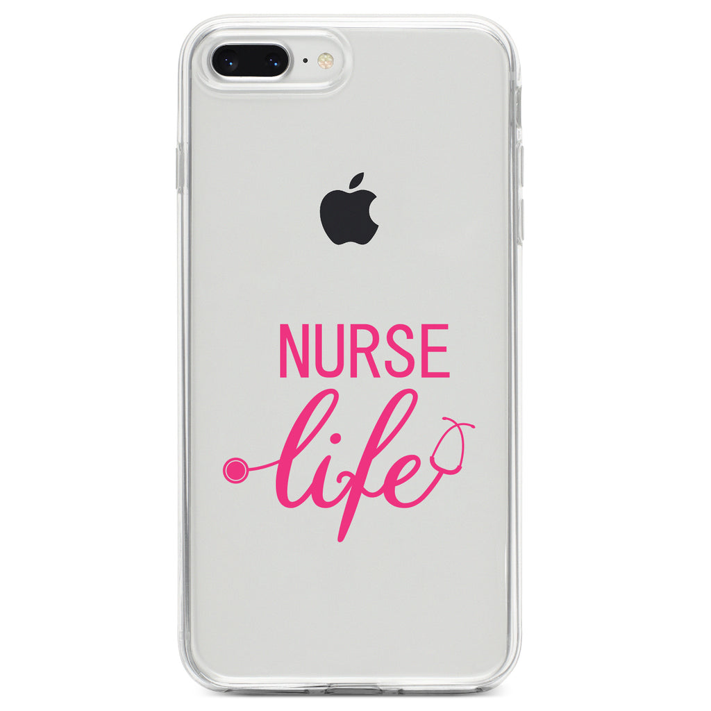 Nurse Life Stethoscope Pink Clear Shockproof iPhone Case, view 6