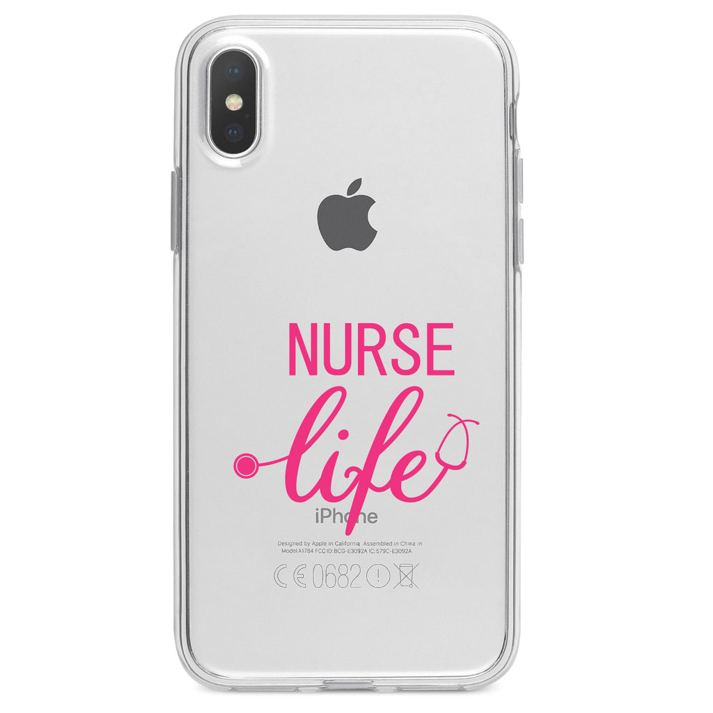 Nurse Life Stethoscope Pink Clear Shockproof iPhone Case, view 2