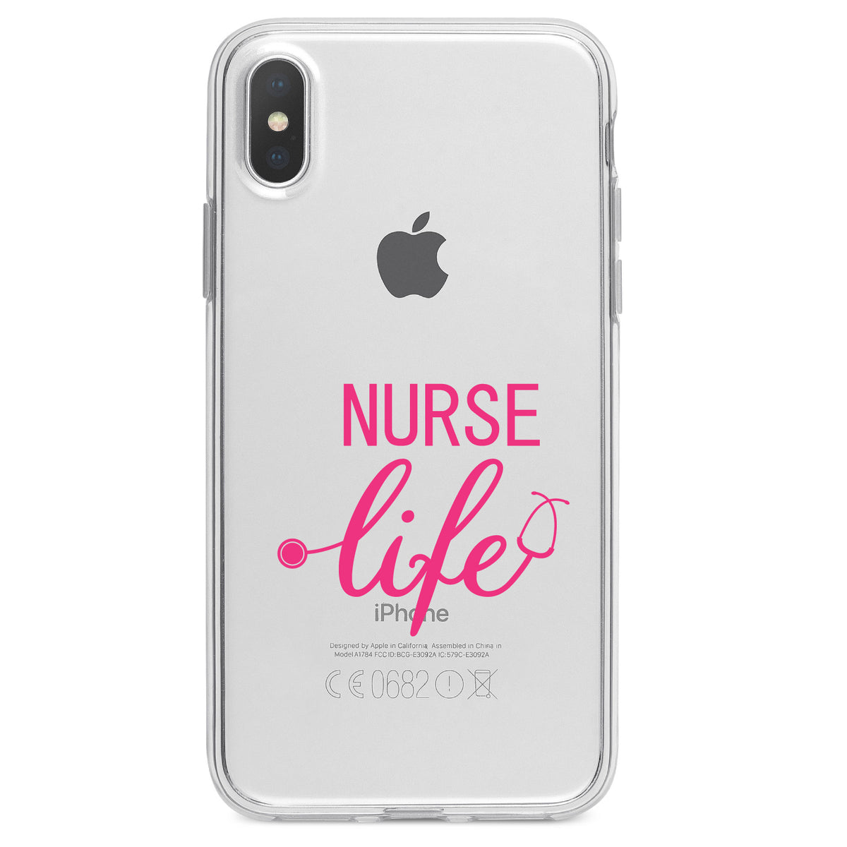 Nurse Life Stethoscope Pink Clear Shockproof iPhone Case, view 2