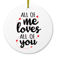 DistinctInk® Hanging Ceramic Christmas Tree Ornament with Gold String - Great Gift / Present - 2 3/4 inch Diameter - All of Me Loves All of You - Hearts